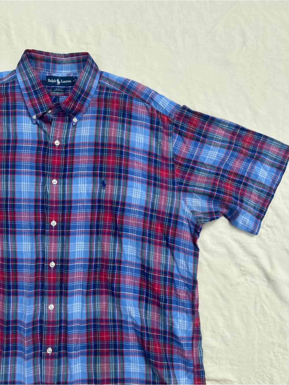 Ralph Lauren Men’s Short-Sleeve Plaid Button-Down Shirt - Blue/Red
